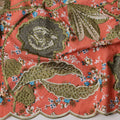 Rust Orange Cotton Fabric with Tiny Floral Print, Olive Green Thread Embroidery and Botanical Scalloped Border, 140 Cms Width, Made in India – 3 Meters Piece-D23686 - Regal Fabrics