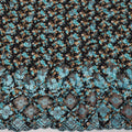 Black Cotton Fabric with Blue and Beige Floral Print, Turquoise Embroidery and Diamond Motif Scalloped Border, 140 Cms Width, Made in India – 3 Meters Piece-D23687