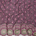 Purple Base Cotton Fabric with Multicolor Abstract Print, Pink Floral Embroidery and Olive Circular Border Design, 140 Cms Width, Made in India – 3 Meters Piece-D23690 - Regal Fabrics