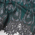 Dark Teal Cotton Fabric with Small Motifs and Heavy Black Paisley Embroidered Border, 140 Cms Width, Made in India – 3 Meters Piece-D23691 - Regal Fabrics