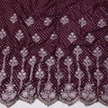 Deep Wine Cotton Fabric with Gold Foil Buti, Lilac Floral Embroidery and Scalloped Border, 140 Cms Width, Made in India – 3 Meters Piece-D23693 - Regal Fabrics
