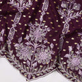 Deep Wine Cotton Fabric with Gold Foil Buti, Lilac Floral Embroidery and Scalloped Border, 140 Cms Width, Made in India – 3 Meters Piece-D23693 - Regal Fabrics