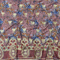 Dusty Pink Cotton Fabric with Multicolor Floral Print, Yellow Embroidery and Rich Red Teardrop Border Design, 140 Cms Width, Made in India – 3 Meters Piece-D23694 - Regal Fabrics