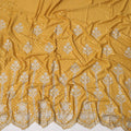 Mustard Yellow Cotton Fabric with Silver Foil Dots, White Floral Embroidery and Ornate Scalloped Border, 140 Cms Width, Made in India – 3 Meters Piece-D23695 - Regal Fabrics