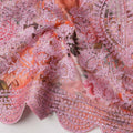 Peach Pink Floral Cotton Fabric with Multicolor Rose Print, Lavender Embroidery and Ornate Lace Border, 140 Cms Width, Made in India – 3 Meters Piece-D23696