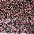 Black Cotton Fabric with Pink and Beige Floral Print and Pink Embroidered Border Design, 3 Meters Piece, 140 Cms Width, Made in India-D23698