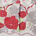 White Cotton Fabric with Red and Silver Floral Embroidery & Mirror Patch Detailing, 140 Cms Width, Made in India – 3 Meters Piece-D23700 - Regal Fabrics