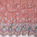Peach Base Floral Print with Multicolor Embroidery and Ornate Teardrop Border Cotton Fabric, 140 Cms Width, Made in India – 3 Meters Piece-D23701 - Regal Fabrics