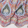 Peach Base Floral Print with Multicolor Embroidery and Ornate Teardrop Border Cotton Fabric, 140 Cms Width, Made in India – 3 Meters Piece-D23701 - Regal Fabrics