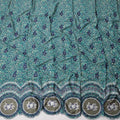 Teal Blue Cotton Fabric with Diagonal Dotted Print, Navy Floral Embroidery and Metallic Circular Border Motifs, 140 Cms Width, Made in India – 3 Meters Piece-D23703 - Regal Fabrics