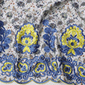 White Base Floral Vine Print with Blue and Yellow Thread Embroidery and Decorative Border Cotton Fabric, 140 Cms Width, Made in India – 3 Meters Piece-D23704