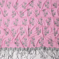 Pink Cotton Fabric with Silver Floral Embroidery and Tassel Border, 3 Meters Piece, 140 Cms Width, Made in India-D23707 - Regal Fabrics
