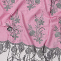 Pink Cotton Fabric with Silver Floral Embroidery and Tassel Border, 3 Meters Piece, 140 Cms Width, Made in India-D23707 - Regal Fabrics