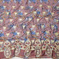 Dusty Rose Cotton Fabric with Multicolor Floral Print and Embroidered Butta & Border, 3 Meters Piece, 140 Cms Width, Made in India-D23709
