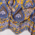 Yellow Base Floral Printed Cotton Fabric with Blue Embroidery and Metallic Teardrop Border, 140 Cms Width, Made in India – 3 Meters Piece-D23710