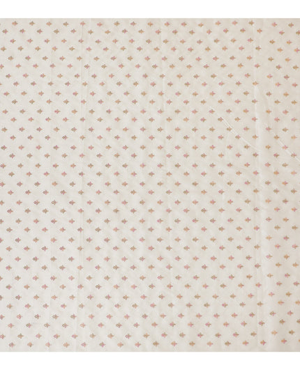 قماش حرير توسار ساحر باللون الأبيض الفاتح مع طباعة زهور وردية صغيرة، عرض 110 سم -D18968