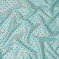 Elegant Tussar Silk Fabric in Aqua with Golden Embroidered Butterflies, 110 cm Width â€“ Luxurious Indian Textile-D18970