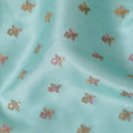 Elegant Tussar Silk Fabric in Aqua with Golden Embroidered Butterflies, 110 cm Width â€“ Luxurious Indian Textile-D18970