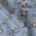 Classic Cornflower Blue Tussar Silk Fabric with Elegant Silver Floral Embroidery, 110 cm Width â€“ Refined Indian Textile-D18973