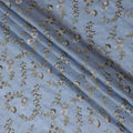 Classic Cornflower Blue Tussar Silk Fabric with Elegant Silver Floral Embroidery, 110 cm Width â€“ Refined Indian Textile-D18973