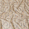 Natural Tussar Silk Fabric with Rustic Floral Embroidery, 110 cm Wide â€“ Timeless Indian Elegance in Cream-D18974