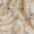 Natural Tussar Silk Fabric with Rustic Floral Embroidery, 110 cm Wide â€“ Timeless Indian Elegance in Cream-D18974