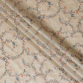Natural Tussar Silk Fabric with Rustic Floral Embroidery, 110 cm Wide â€“ Timeless Indian Elegance in Cream-D18974