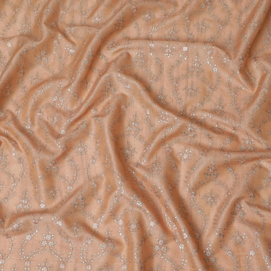 Shimmering Apricot Tussar Silk Fabric with Silver Sequin Embellishments, 110 cm Wide â€“ Luxurious Indian Textile-D18975 Regal Fabrics