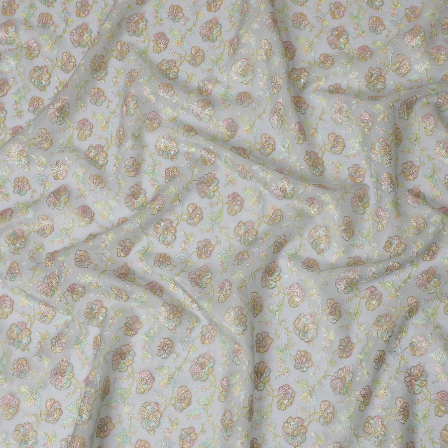 Enchanted Garden Silk Organza Fabric with Pastel Floral Embroidery, 110 cm Wide - Ethereal Indian Craft-D18979 - Regal Fabrics