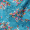Vibrant Cerulean Uragiri Cotton Voile Fabric with Vivid Pink Floral Print, 110 cm Wide - Breathable Indian Craftsmanship-D18981 Regal Fabrics