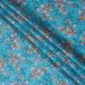 Vibrant Cerulean Uragiri Cotton Voile Fabric with Vivid Pink Floral Print, 110 cm Wide - Breathable Indian Craftsmanship-D18981 Regal Fabrics