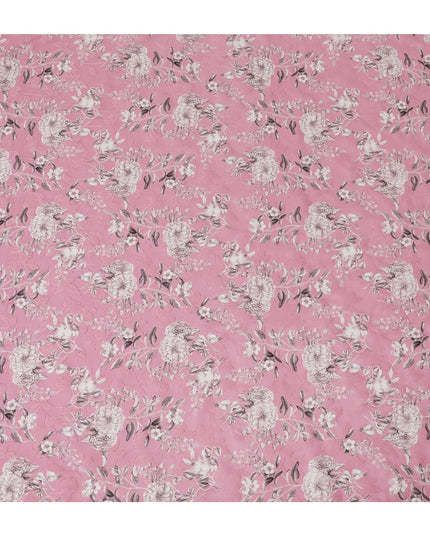 Charming Rose Pink Uragiri Cotton Voile Fabric with Monochrome Floral Print, 110 cm Wide - Airy Elegance from India-D18982