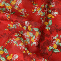 Fiery Red Uragiri Cotton Voile Fabric with Lush Green Floral Print, 110 cm Wide - Vibrant Indian Textile-D18983 Regal Fabrics