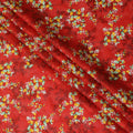 Fiery Red Uragiri Cotton Voile Fabric with Lush Green Floral Print, 110 cm Wide - Vibrant Indian Textile-D18983 Regal Fabrics