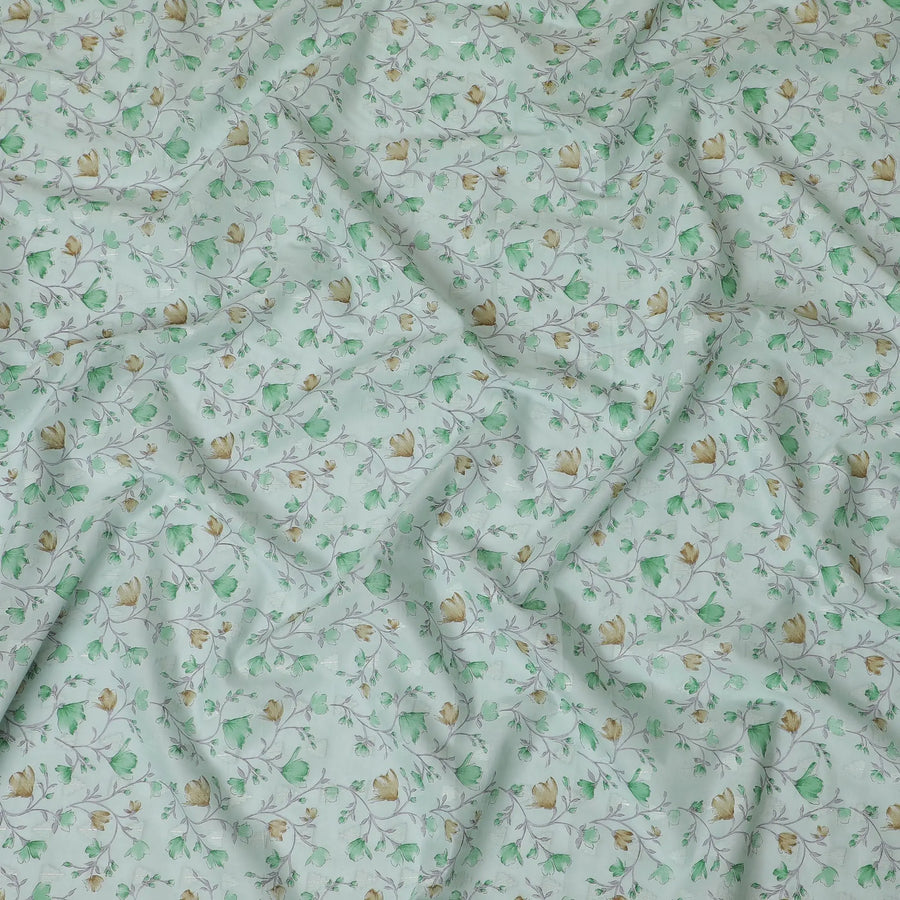 Refreshing Mint Green Cotton Voile Fabric with Autumn Leaf Print, 110 cm Wide - Breathable Textile from India-D18986 Regal Fabrics