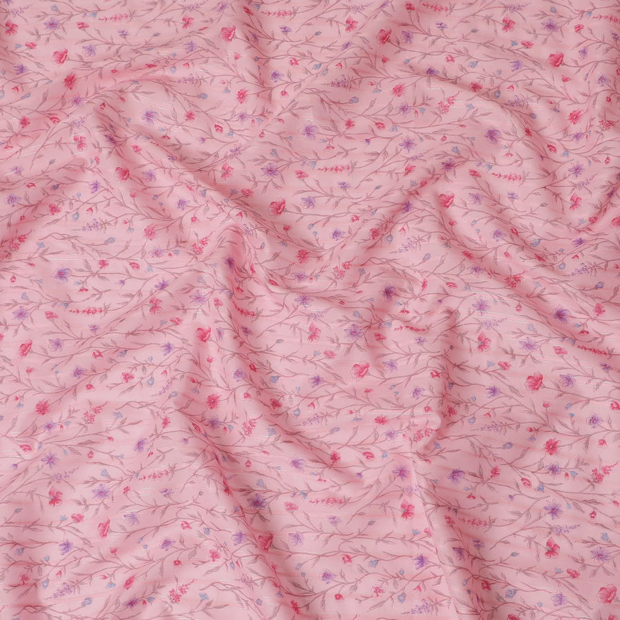 Soft Pink Cotton Voile Fabric with Delicate Blue and Red Floral Print, 110 cm Wide - Graceful Indian Textile-D18989 Regal Fabrics