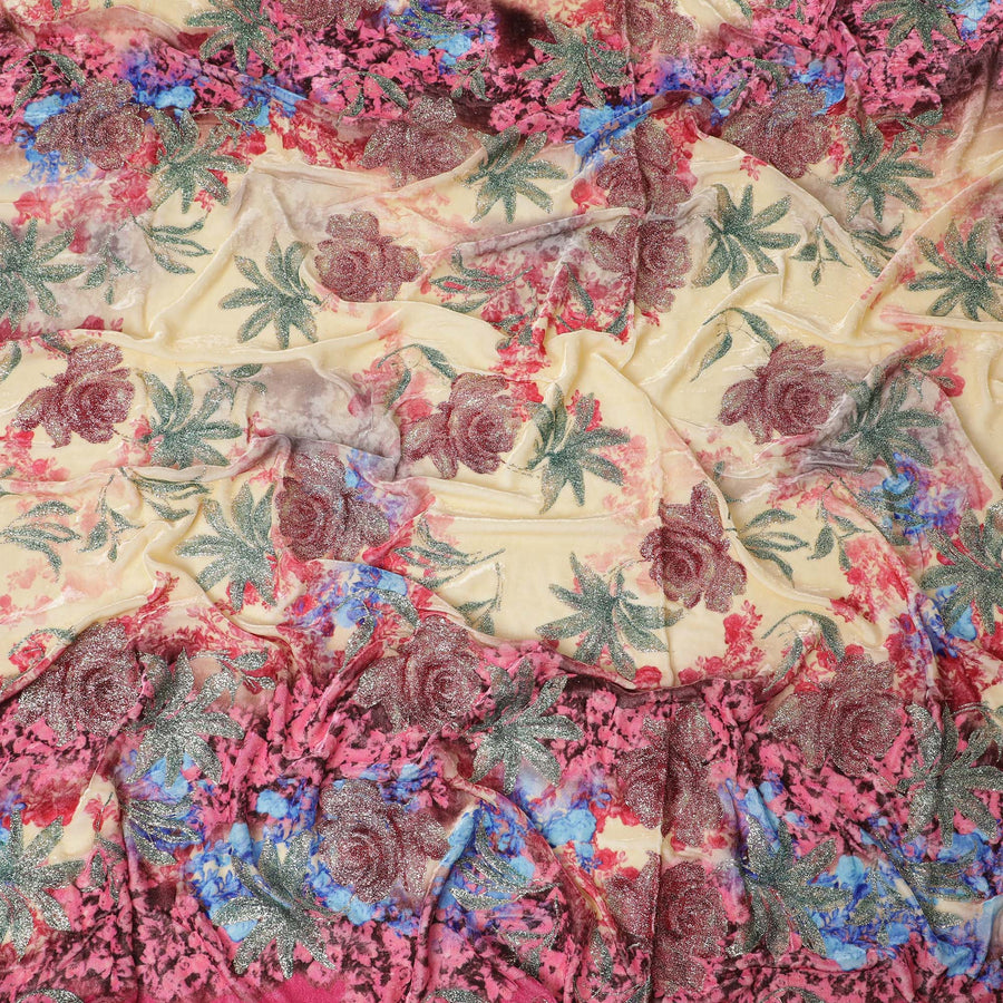 قماش مخملي من مزيج الحرير الذهبي المشع مع لمعان حديقة الورود الزاهية
 -D18995 (2 متر)