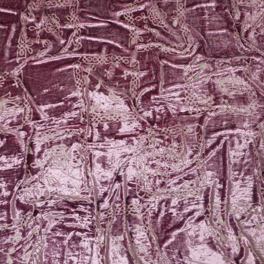 Regal Mauve Silk-Blend Velvet Fabric with Delicate Embossed Patterns-D18997(1.6Mtrs)