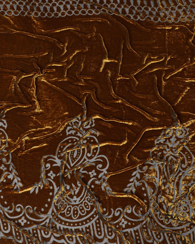 Golden Opulence Silk-Blend Velvet Fabric with White Paisley Jacquard-D18999(1.7Mtrs) Regal Fabrics