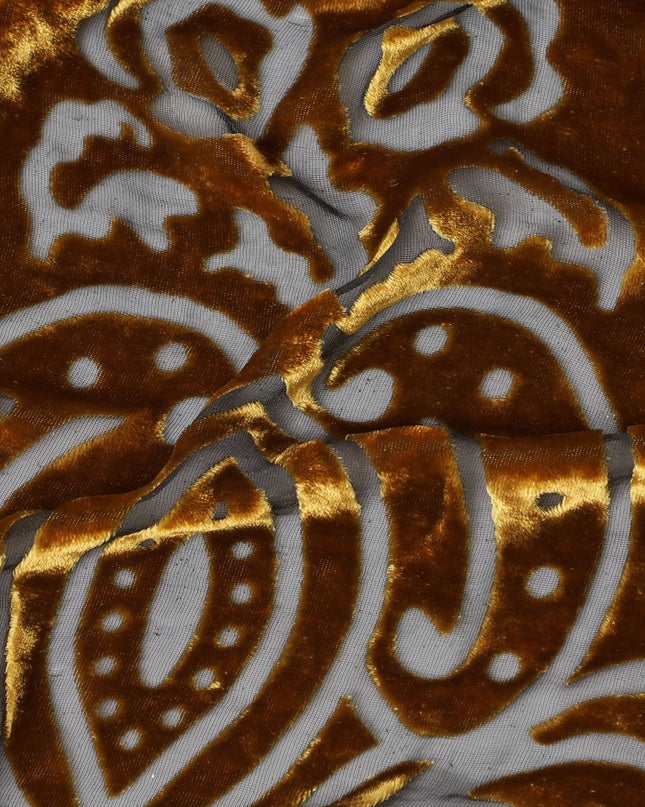 Golden Opulence Silk-Blend Velvet Fabric with White Paisley Jacquard-D18999(1.7Mtrs) Regal Fabrics