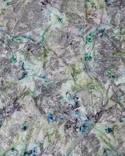 Frosty Winter Garden Silk-Blend Velvet Fabric with Glitter Detailing-D19000(2.4Mtrs)