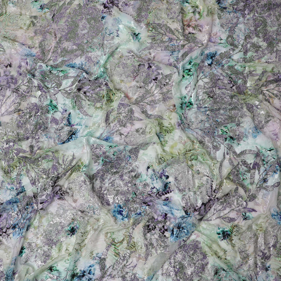 قماش مخملي من مزيج الحرير من فروستي وينتر جاردن مع تفاصيل لامعة -D19000 (2.4 متر)