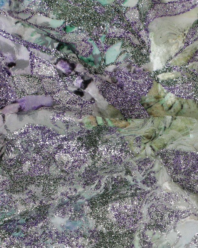 Frosty Winter Garden Silk-Blend Velvet Fabric with Glitter Detailing-D19000(2.4Mtrs) Regal Fabrics