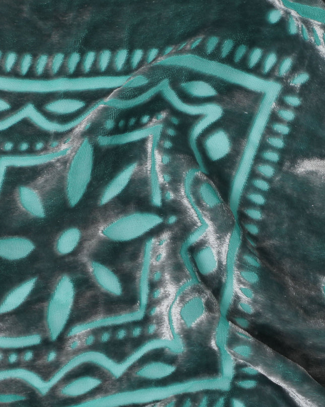 Mystical Teal Medallion Silk-Blend Velvet Fabric-D19002(2Mtrs) Regal Fabrics