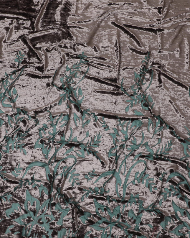 Mint Whisper Silk-Blend Velvet Fabric with Embossed Botanical Design-D19005(1.7Mtrs) Regal Fabrics