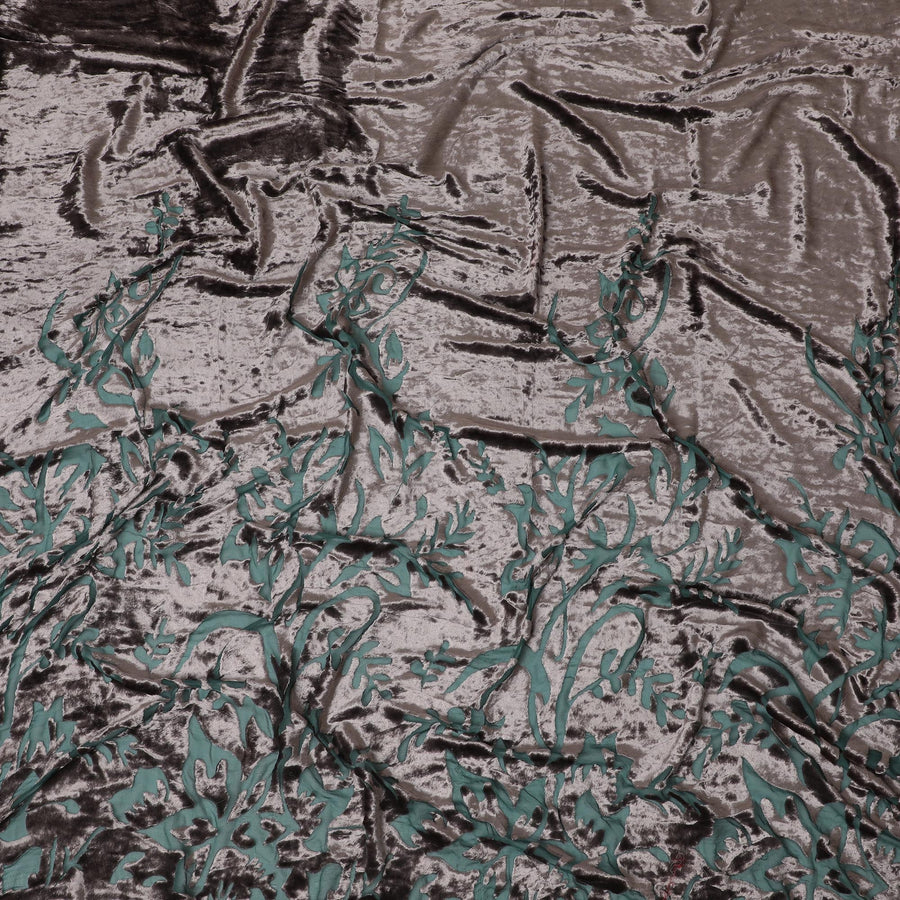 Mint Whisper Silk-Blend Velvet Fabric with Embossed Botanical Design-D19005(1.7Mtrs) Regal Fabrics