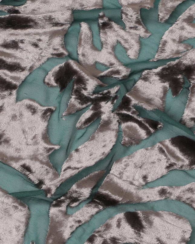 Mint Whisper Silk-Blend Velvet Fabric with Embossed Botanical Design-D19005(1.7Mtrs) Regal Fabrics