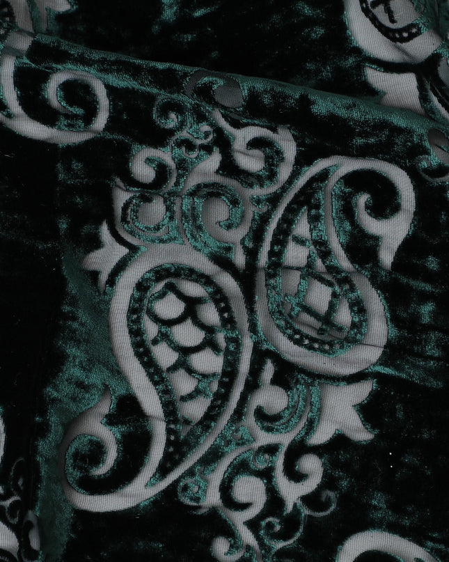 Enchanted Forest Silk-Blend Velvet Fabric with Silver Paisley Detail-D19006(2Mtrs) Regal Fabrics