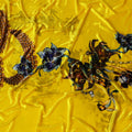 Sunshine Yellow Silk-Blend Velvet with Exotic Blue Floral Accents-D19015(1.7Mtrs) Regal Fabrics