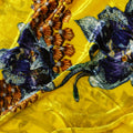 Sunshine Yellow Silk-Blend Velvet with Exotic Blue Floral Accents-D19015(1.7Mtrs) Regal Fabrics